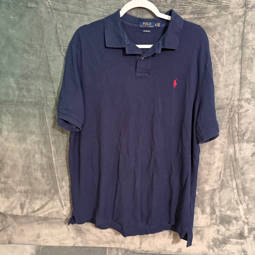 Polo Ralph Lauren Shirt Mens XL Classic Fit Navy Blue Collard Polo Preppy Y2K